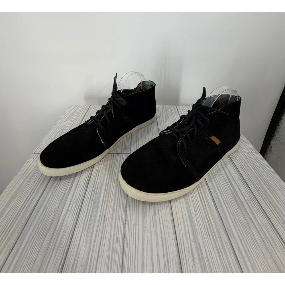 Vans Chukka Mid Black Suede Plaid Lined Sneakers Size Mens 9.5 Womens 11